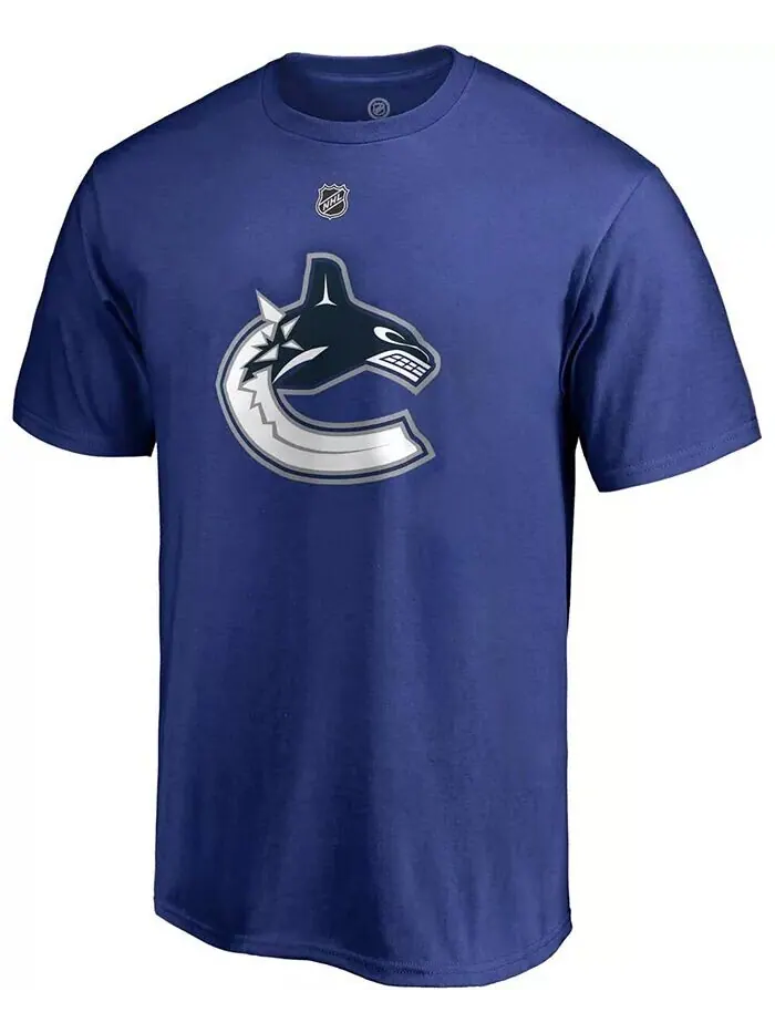 Мужская синяя футболка Elias Pettersson Vancouver Canucks Team с аутентичным именем и номером Stack — изображение 2 из 3
