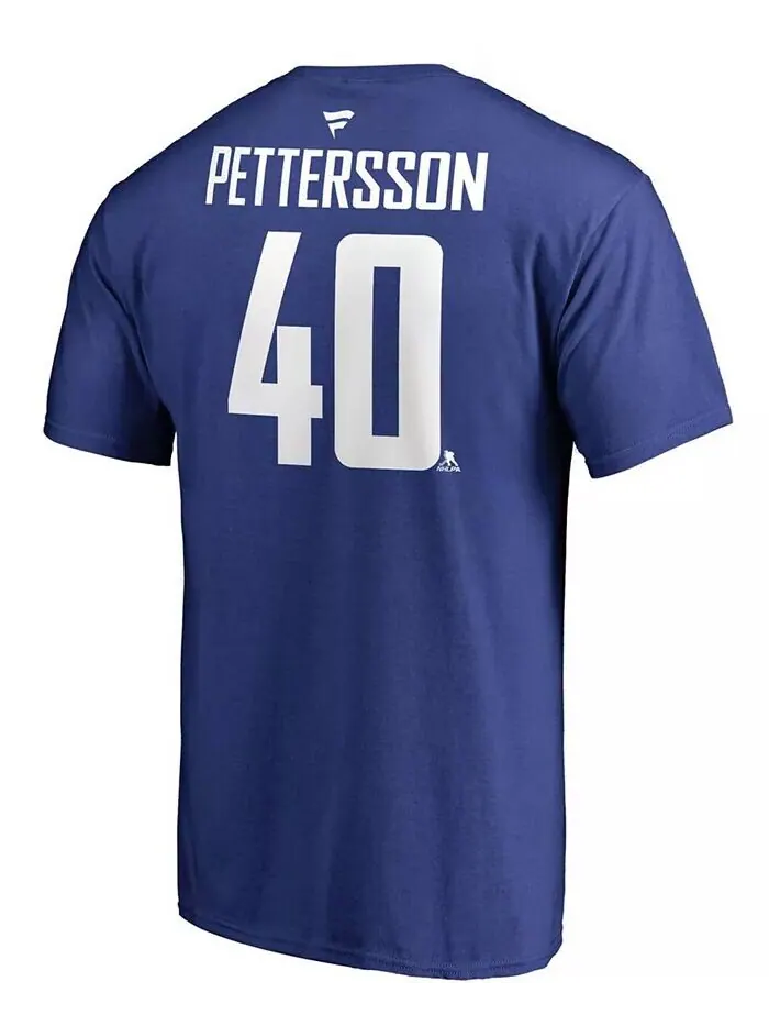 Мужская синяя футболка Elias Pettersson Vancouver Canucks Team с аутентичным именем и номером Stack — изображение 3 из 3