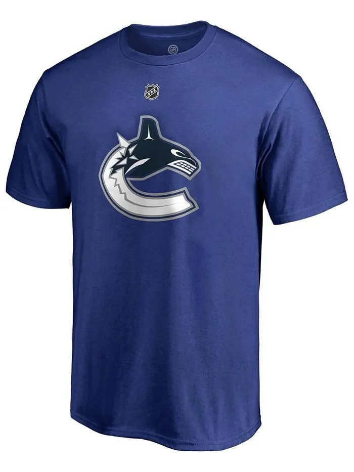 Мужская синяя футболка Elias Pettersson Vancouver Canucks Team с аутентичным именем и номером Stack — изображение 2 из 3