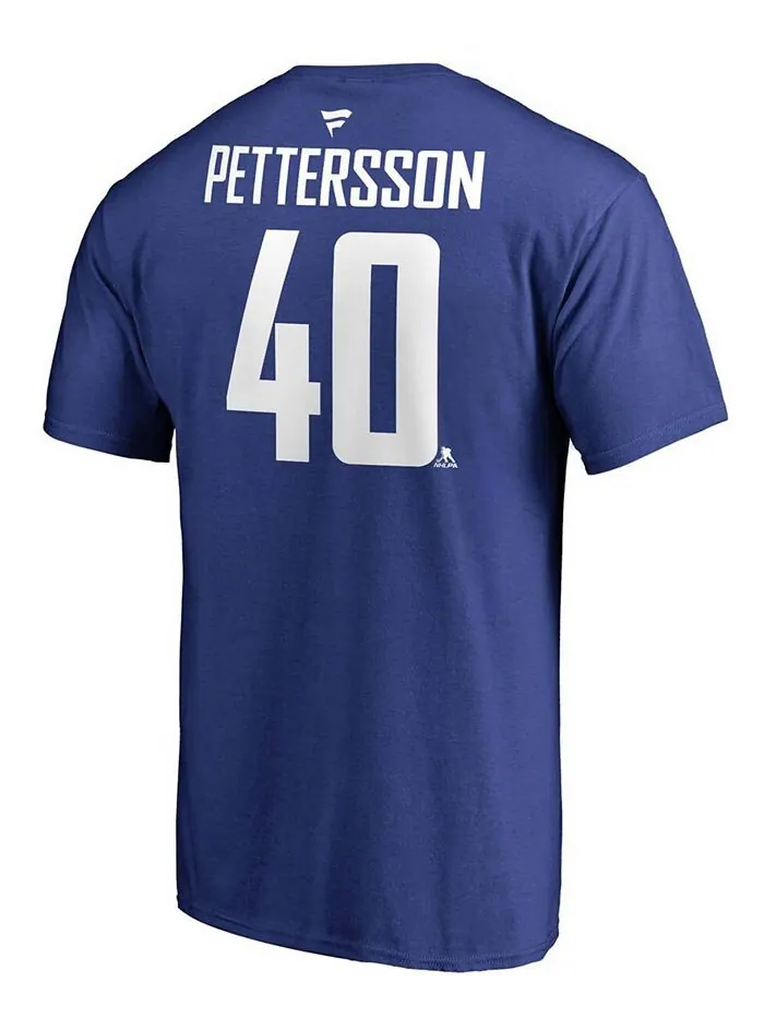 Мужская синяя футболка Elias Pettersson Vancouver Canucks Team с аутентичным именем и номером Stack — изображение 3 из 3