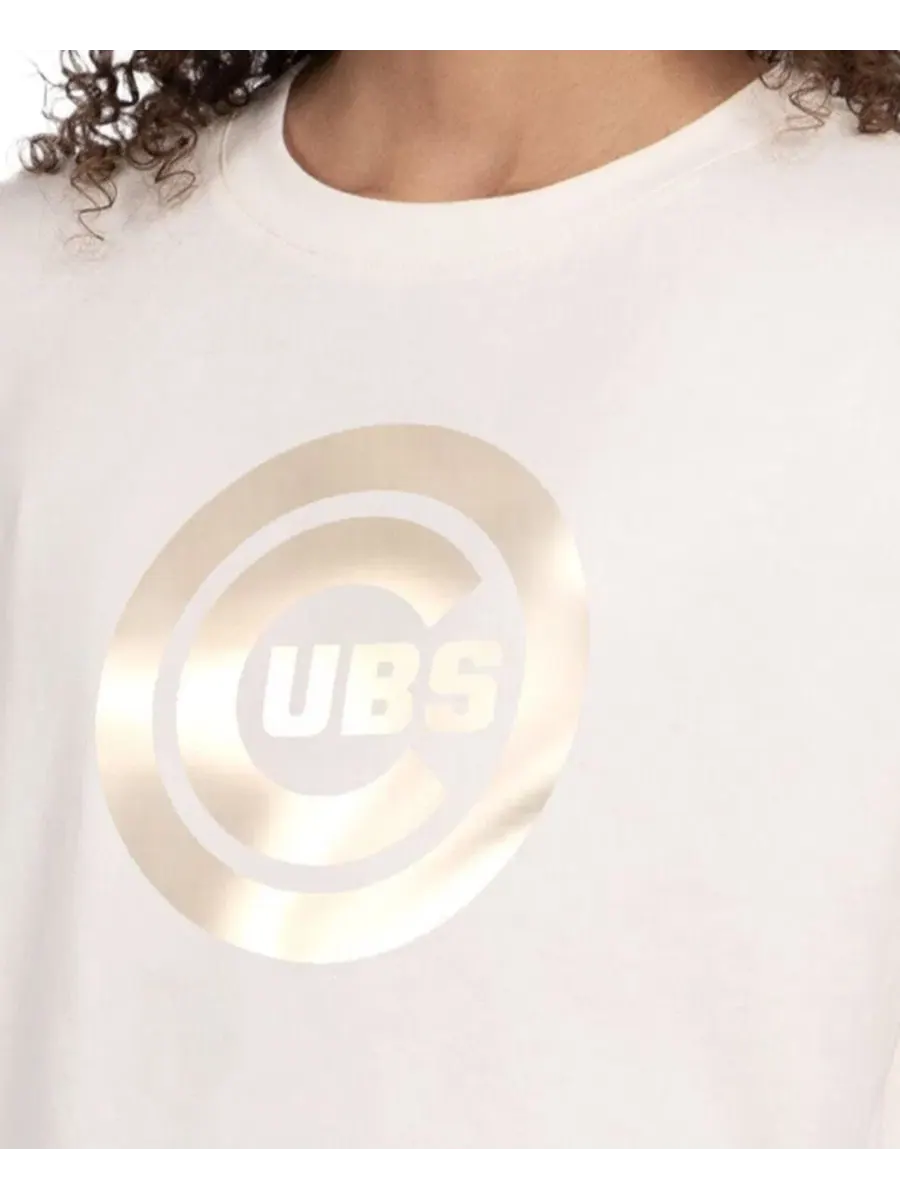 Женская футболка-кроп с принтом Chicago Cubs Pastels Boxy Cropped Starter — изображение 3 из 3, бежевый