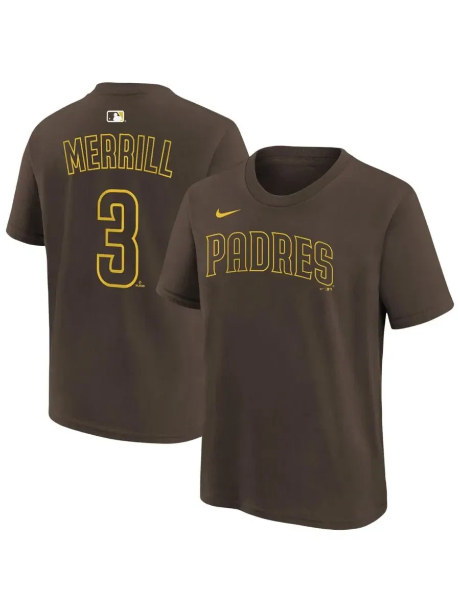 Футболка с именем и номером Jackson Merrill Brown San Diego Padres Nike — изображение 1 из 3, коричневый