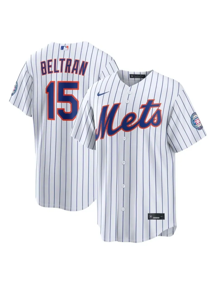 Мужская футболка с принтом Carlos Beltran White New York Mets Home Replica 2026 Hall of Fame Patch — изображение 1 из 3