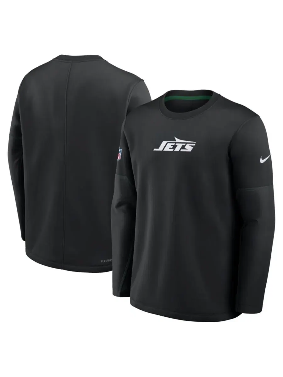 Свитшот с длинным рукавом New York Jets Sideline Coaches Team Present Therma-FIT Nike — изображение 1 из 3, черный зеленый