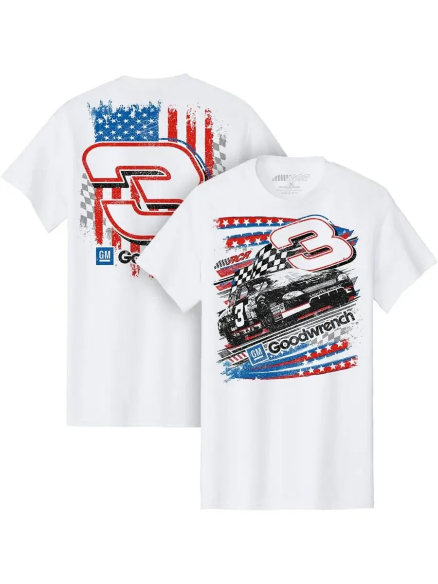 Футболка с принтом 3 GM Good Wrench Patriotic Car Throwback Richard Childress Racing Team Collection — белый