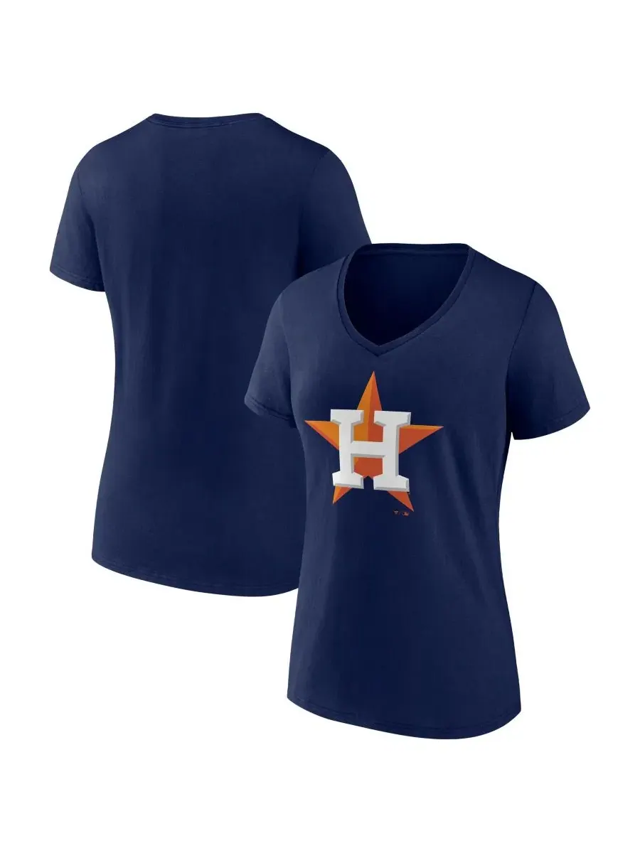 Футболка женская с V-образным вырезом и логотипом Houston Astros Logo Athletic — изображение 1 из 3, темно-синий