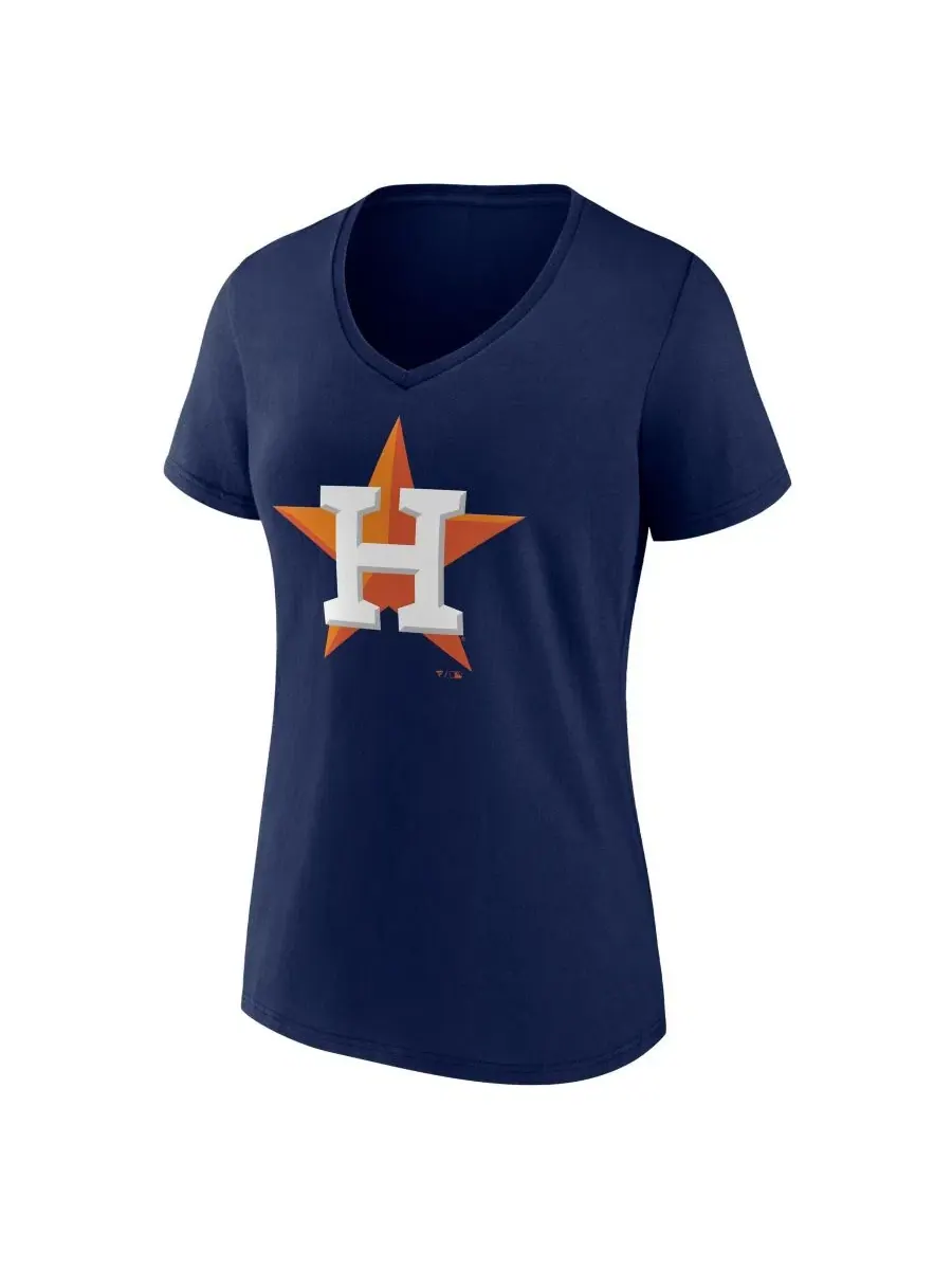Футболка женская с V-образным вырезом и логотипом Houston Astros Logo Athletic — изображение 2 из 3, темно-синий