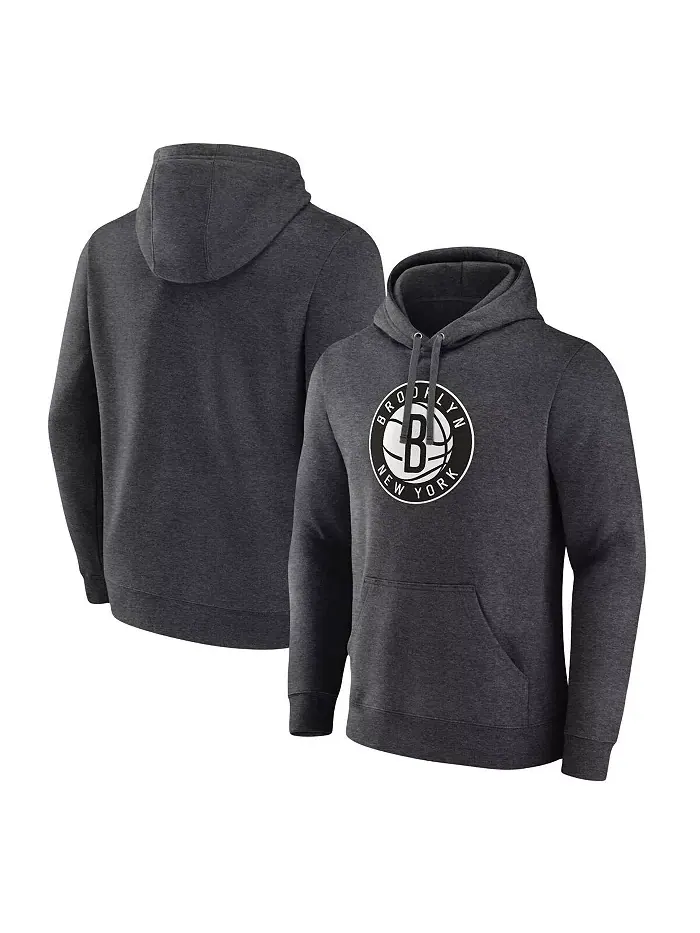 Мужская толстовка с капюшоном Heather Charcoal Brooklyn Nets Primary Logo Pullover Hoodie Fanatics — изображение 1 из 3