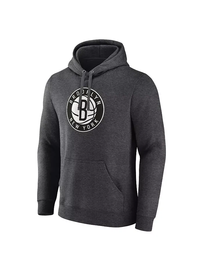 Мужская толстовка с капюшоном Heather Charcoal Brooklyn Nets Primary Logo Pullover Hoodie Fanatics — изображение 2 из 3