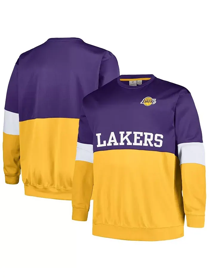 Мужская фиолетовая и золотая толстовка с раздельным дизайном Los Angeles Lakers Big and Tall — изображение 1 из 3