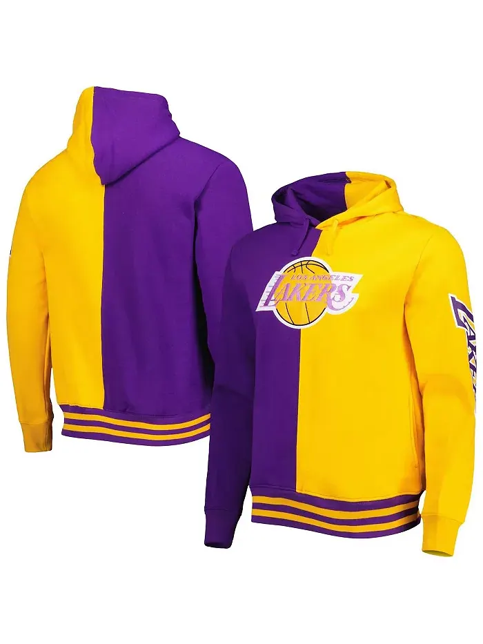 Мужская фиолетовая и золотая толстовка с капюшоном Hardwood Classics Split Los Angeles Lakers — изображение 1 из 3