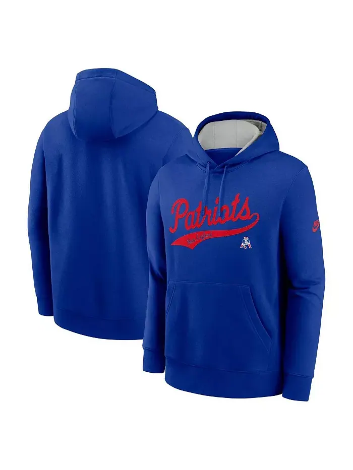 Мужская толстовка с капюшоном Royal New England Patriots Rewind Club Logo Pullover Hoodie Nike — изображение 1 из 3