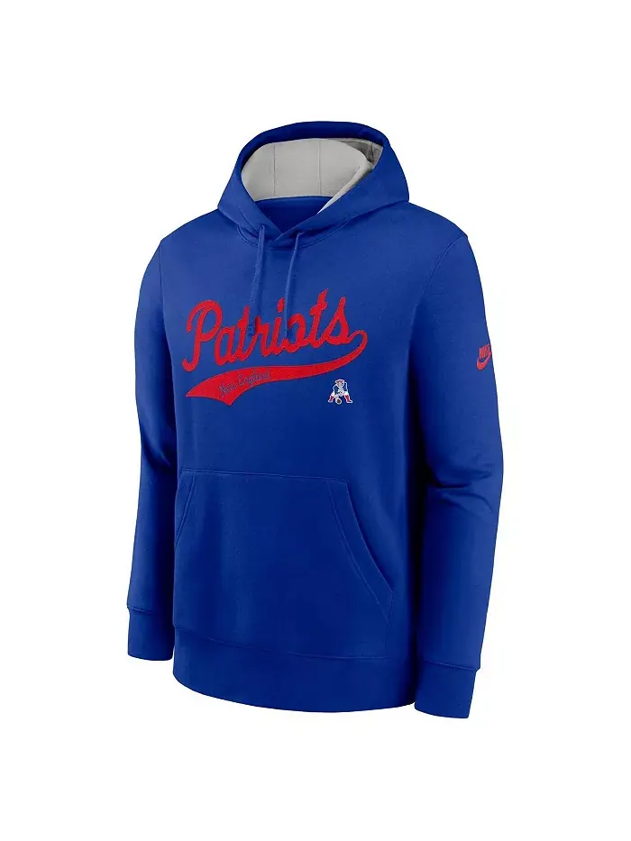 Мужская толстовка с капюшоном Royal New England Patriots Rewind Club Logo Pullover Hoodie Nike — изображение 3 из 3