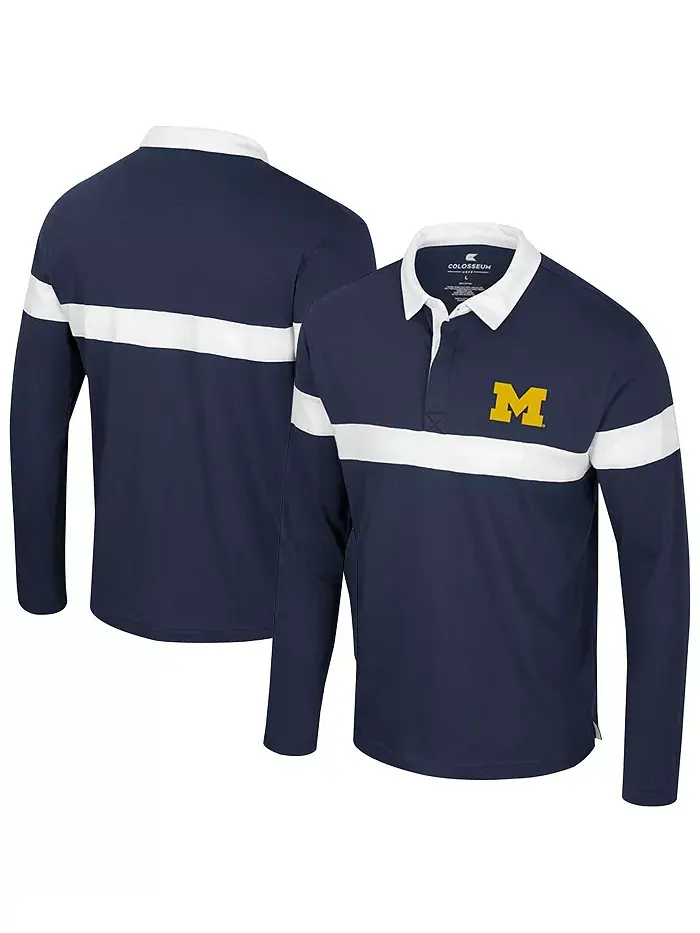 Мужская поло с длинным рукавом Michigan Wolverines Too Cool For School в темно-синем цвете Colosseum — изображение 1 из 3