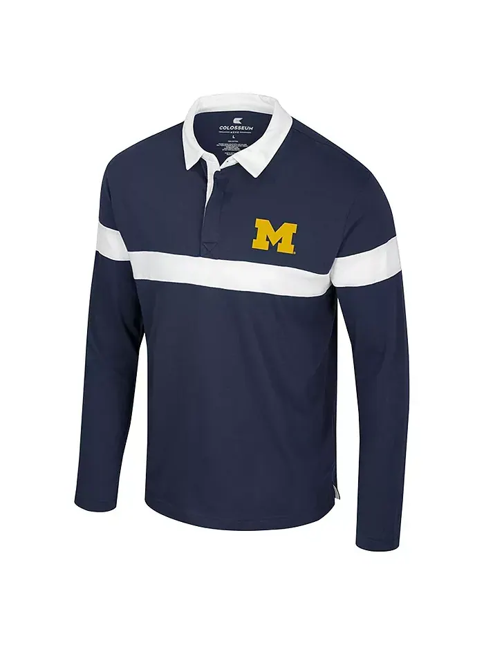 Мужская поло с длинным рукавом Michigan Wolverines Too Cool For School в темно-синем цвете Colosseum — изображение 3 из 3