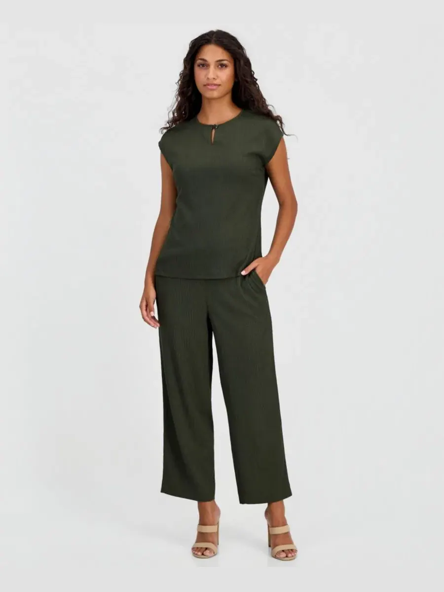 Брюки для petites из стрейч-трикотажа с текстурой Pebble Anne Klein Essentials, Dark Bay Leaf — изображение 5 из 5