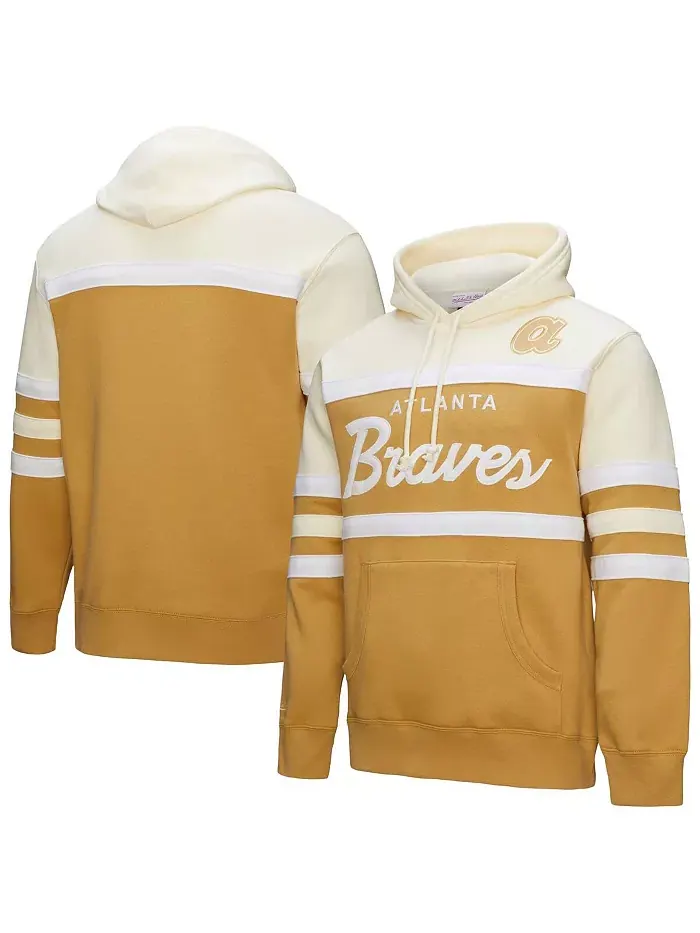 Мужская толстовка с капюшоном Head Coach Atlanta Braves в цвете «тан/крем» Mitchell & Ness — изображение 1 из 3