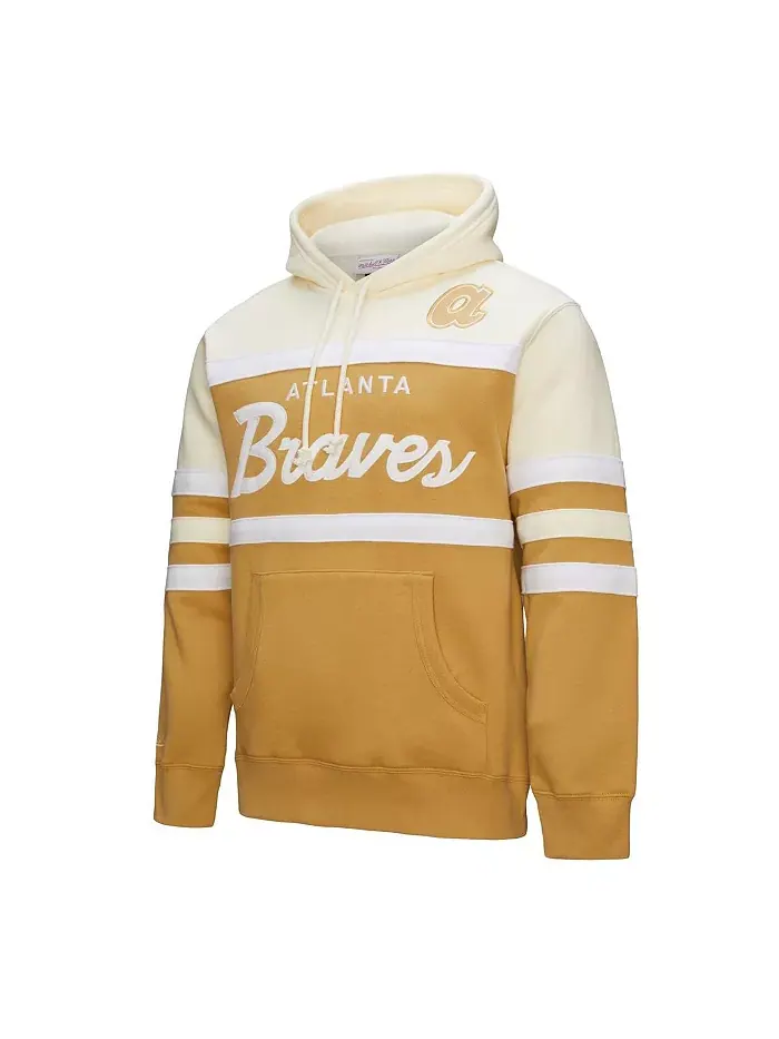 Мужская толстовка с капюшоном Head Coach Atlanta Braves в цвете «тан/крем» Mitchell & Ness — изображение 2 из 3