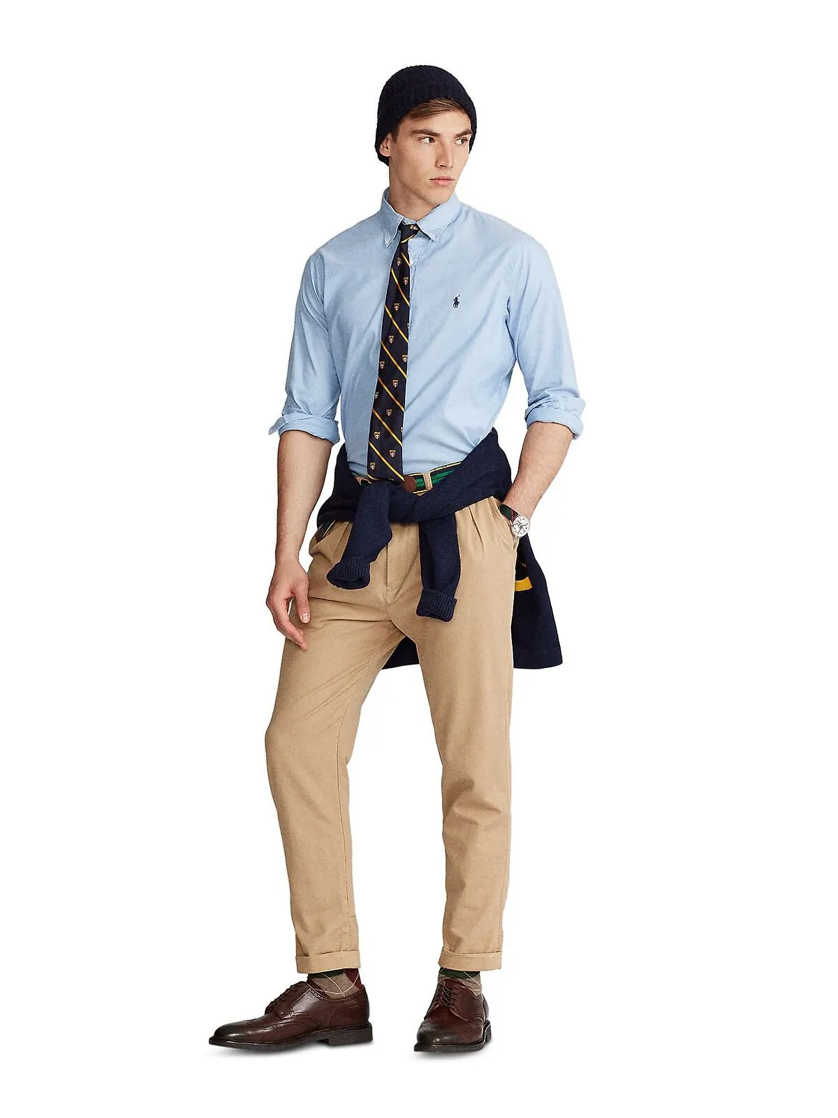 Мужская оксфордская рубашка классического кроя стрейч Polo Ralph Lauren — изображение 3 из 5, синий