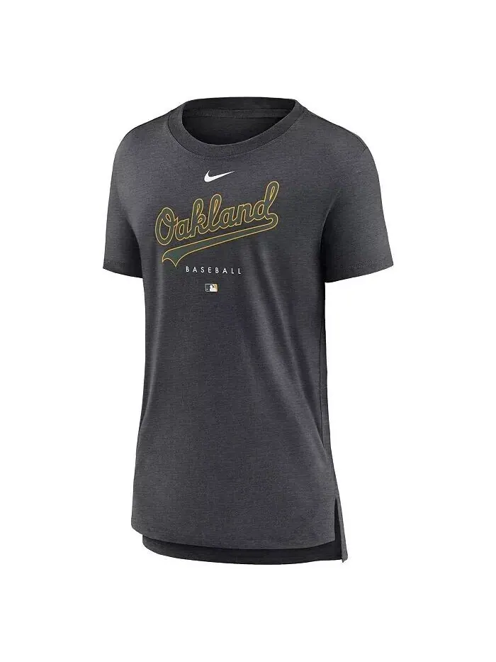 Женская темно-серая футболка Oakland Athletics Authentic Collection Early Work Tri-Blend Nike — изображение 2 из 3