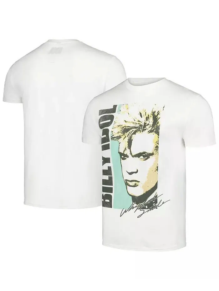Мужская белая футболка Billy Idol Manhead Merch — без цвета