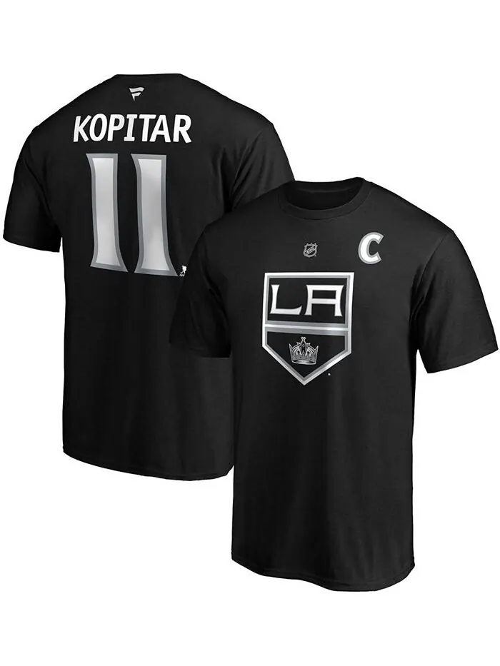 Мужская черная футболка Anze Kopitar Los Angeles Kings Team с аутентичным именем и номером Stack — изображение 1 из 3, черный