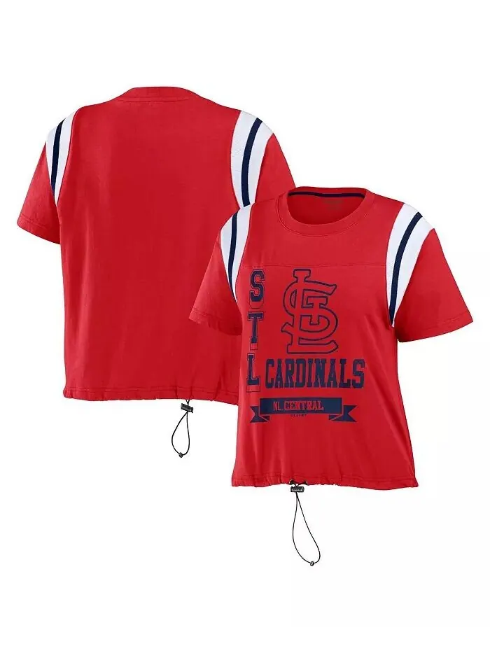 Женская красная потертая футболка St. Louis Cardinals с застежкой-молнией в цветных блоках WEAR by — изображение 1 из 3