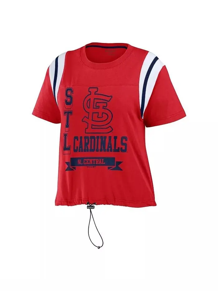 Женская красная потертая футболка St. Louis Cardinals с застежкой-молнией в цветных блоках WEAR by — изображение 3 из 3