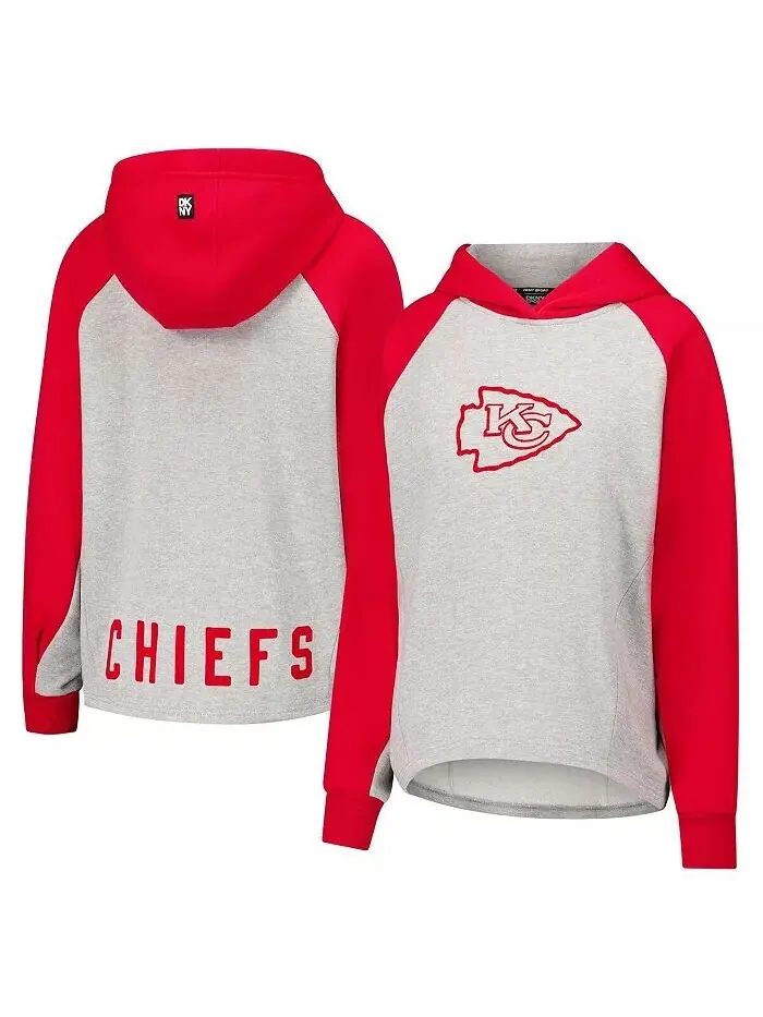 Женская серо-красная укороченная толстовка с капюшоном Kansas City Chiefs Joy с регланами DKNY — изображение 1 из 3