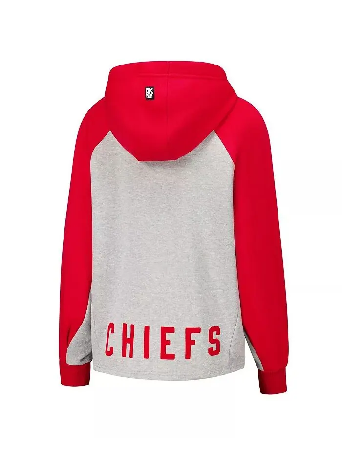 Женская серо-красная укороченная толстовка с капюшоном Kansas City Chiefs Joy с регланами DKNY — изображение 2 из 3