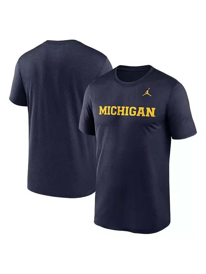 Мужская футболка Michigan Wolverines Primetime Legend Wordmark темно-синего цвета Jordan — изображение 1 из 3