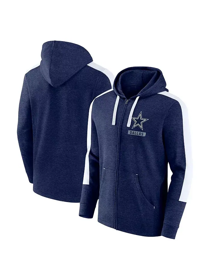 Мужская худи с молнией Heather Navy White Dallas Cowboys Gains Fanatics — изображение 1 из 3