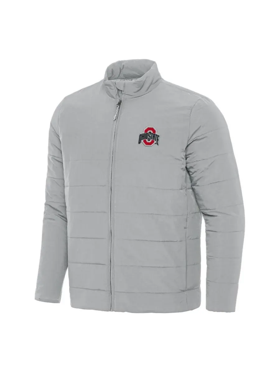 Antigua Мужская серая пуховая куртка на молнии с символикой команды Ohio State Buckeyes — изображение 1 из 1, серый