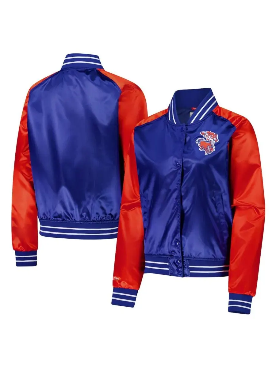 Mitchell & Ness Женская атласная куртка-реглан с застежкой на кнопках — изображение 1 из 3, королевский