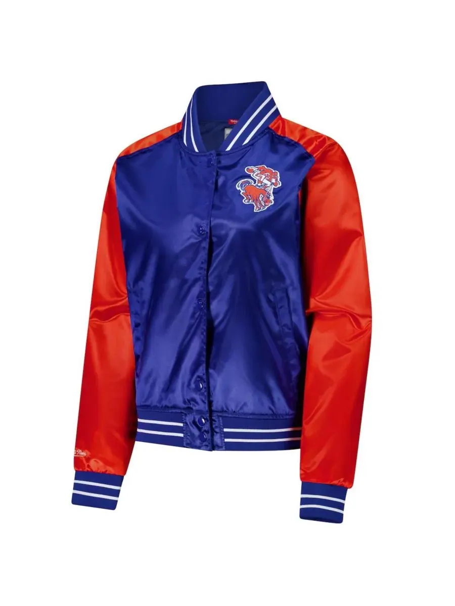 Mitchell & Ness Женская атласная куртка-реглан с застежкой на кнопках — изображение 2 из 3, королевский