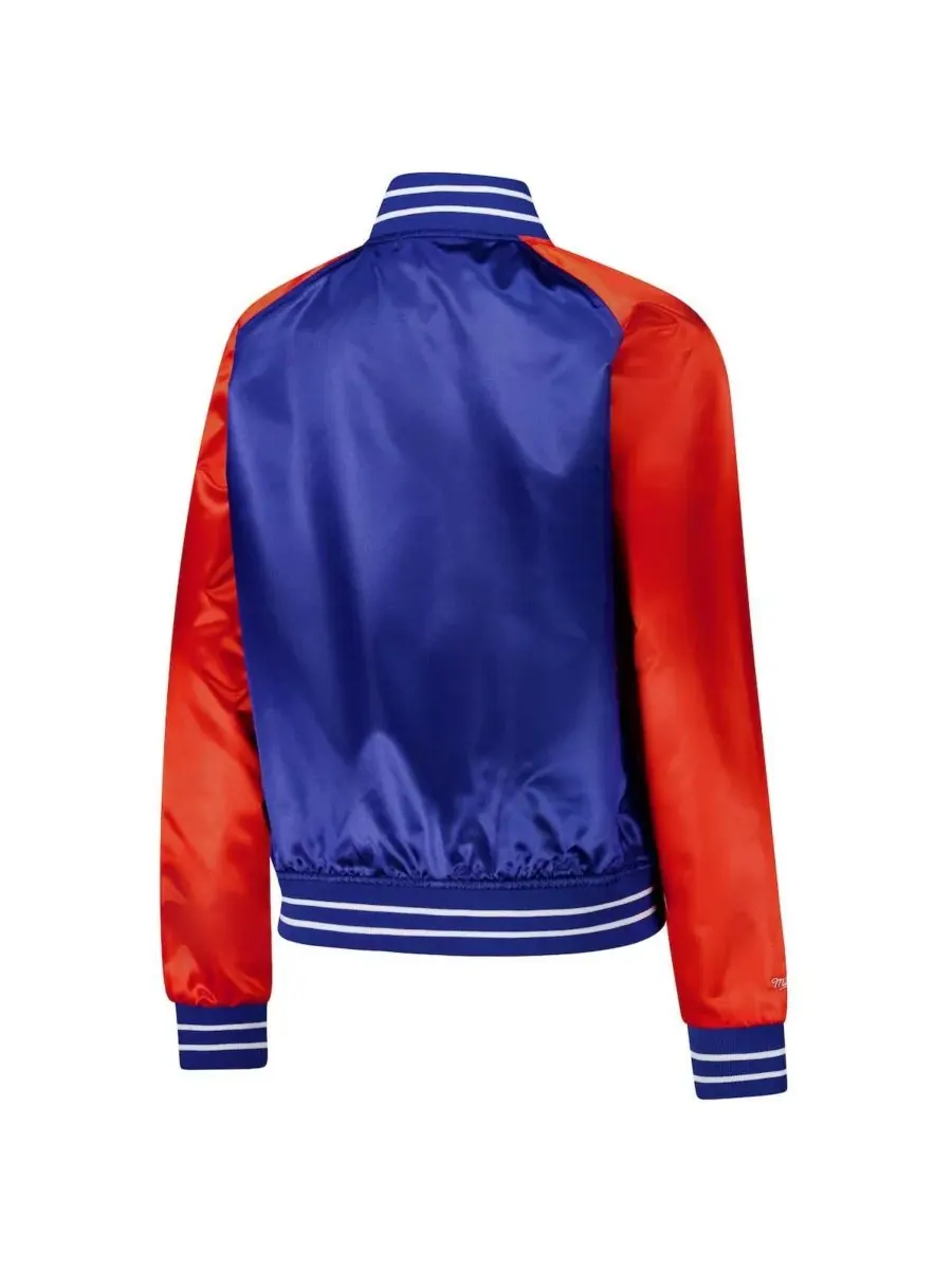 Mitchell & Ness Женская атласная куртка-реглан с застежкой на кнопках — изображение 3 из 3, королевский
