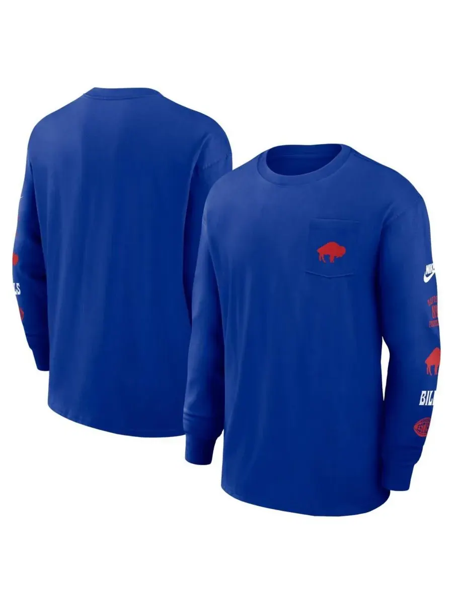 Мужская футболка с длинным рукавом Royal Buffalo Bills Rewind Heavy Max с 9 карманами Nike — изображение 1 из 3, королевский