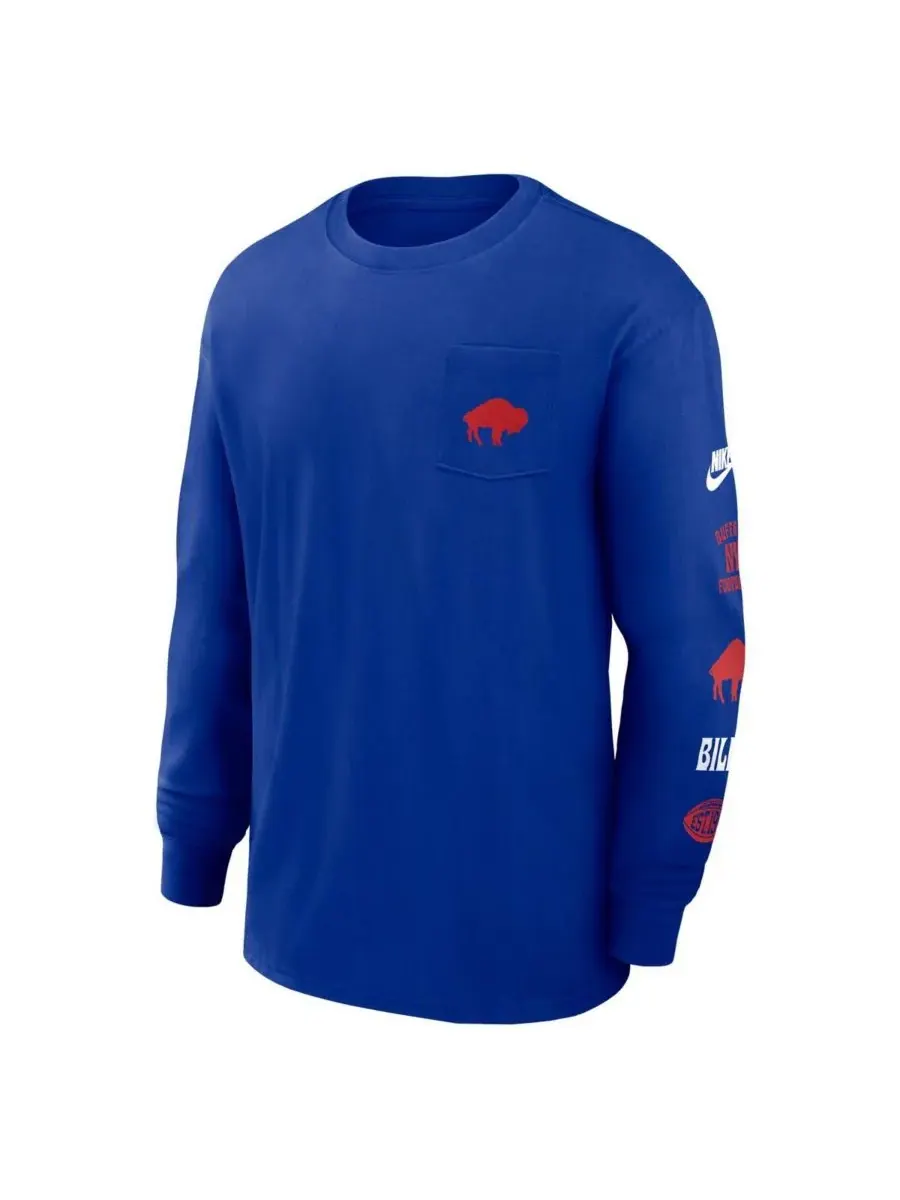 Мужская футболка с длинным рукавом Royal Buffalo Bills Rewind Heavy Max с 9 карманами Nike — изображение 3 из 3, королевский