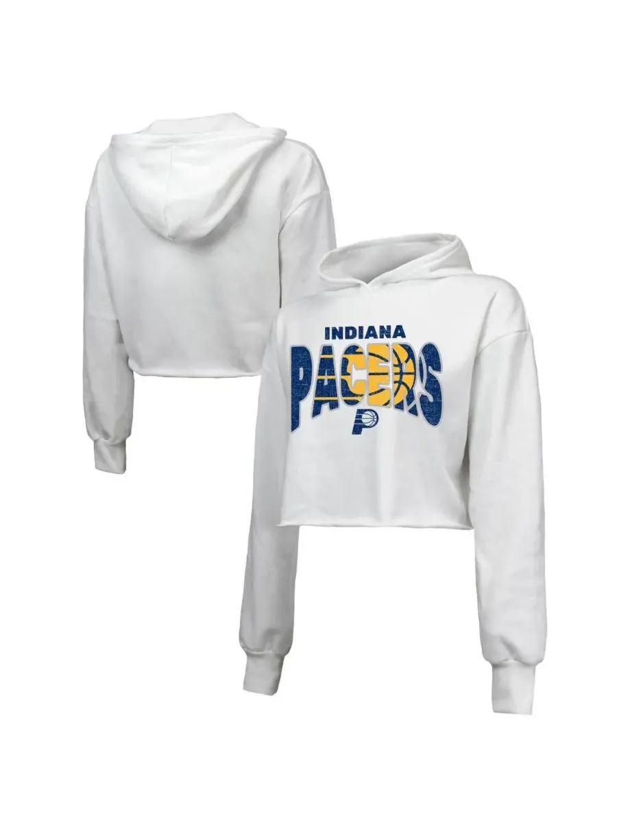 Majestic Женская белая укороченная толстовка с капюшоном Indiana Pacers из смешанной ткани — изображение 1 из 3, белый