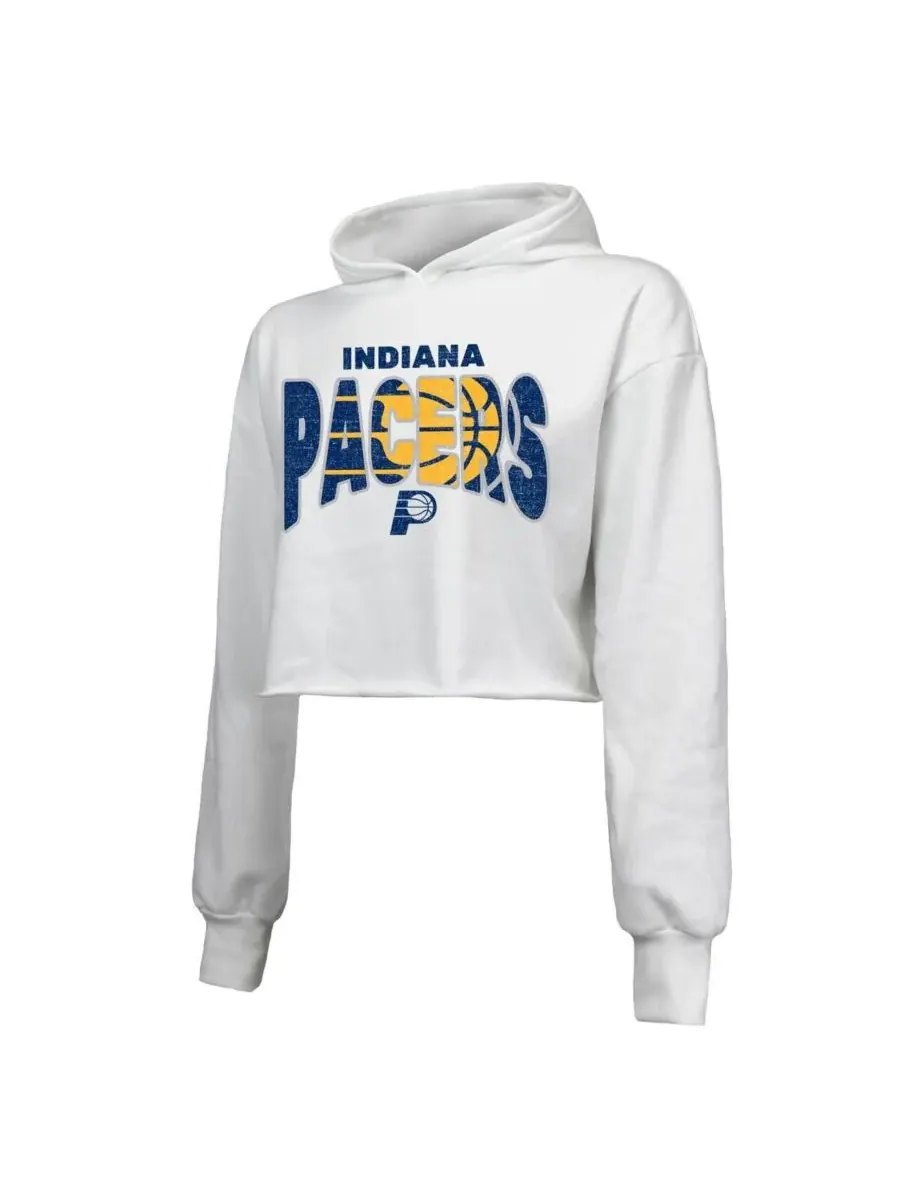 Majestic Женская белая укороченная толстовка с капюшоном Indiana Pacers из смешанной ткани — изображение 2 из 3, белый