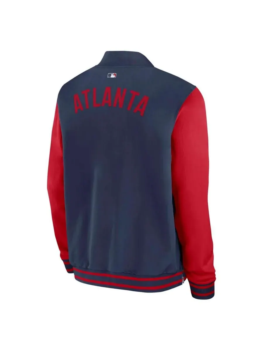 Nike Мужская темно-синяя/красная куртка-бомбер Atlanta Braves Authentic Collection Dugout на молнии — изображение 2 из 3