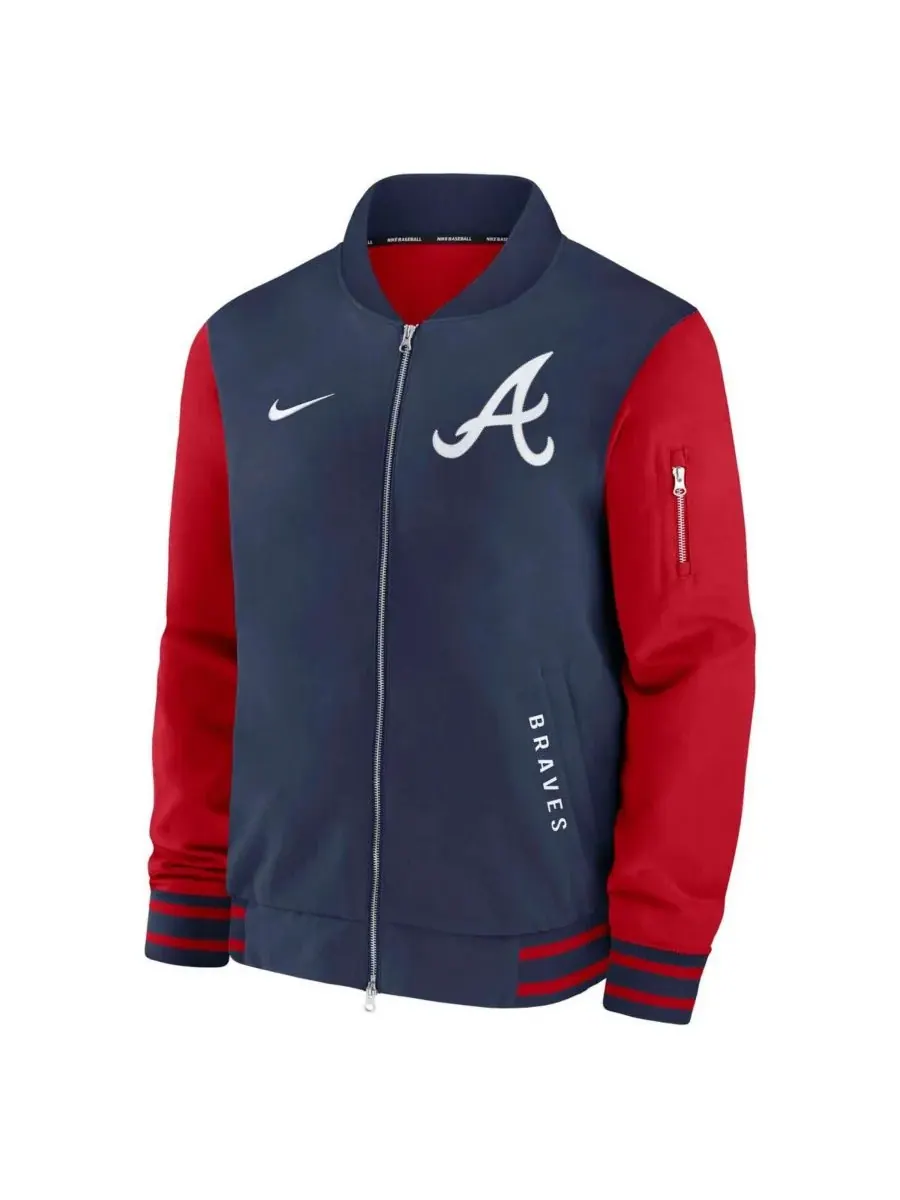 Nike Мужская темно-синяя/красная куртка-бомбер Atlanta Braves Authentic Collection Dugout на молнии — изображение 3 из 3