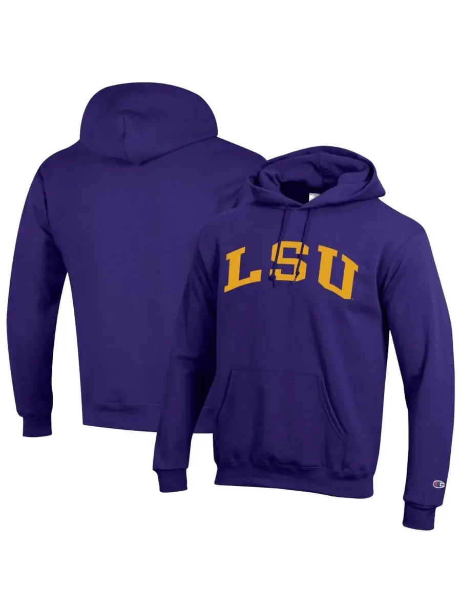 Champion Мужская фиолетовая толстовка с капюшоном из флиса LSU Tigers Basic Arch — изображение 1 из 3, фиолетовый