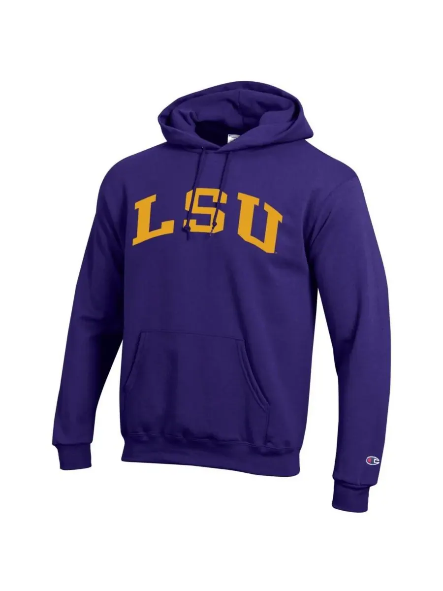 Champion Мужская фиолетовая толстовка с капюшоном из флиса LSU Tigers Basic Arch — изображение 2 из 3, фиолетовый