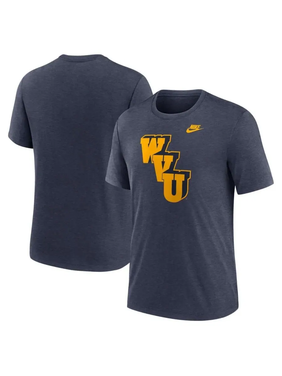 Nike Мужская футболка West Virginia Mountaineers Blitz Evergreen Legacy Primary Tri-Blend цвета — изображение 1 из 3