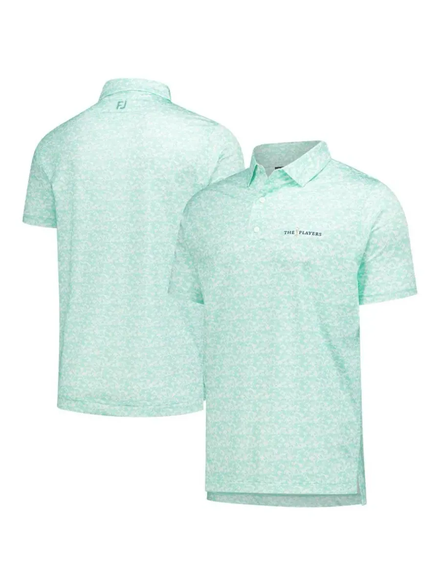 Мужская бирюзовая рубашка-поло THE PLAYERS Hidden Palm Print Lisle Footjoy — изображение 1 из 4, бирюзовый