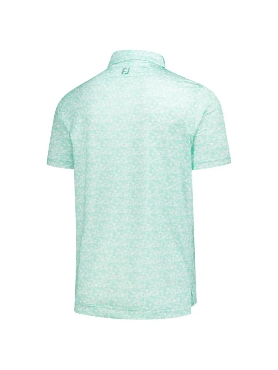 Мужская бирюзовая рубашка-поло THE PLAYERS Hidden Palm Print Lisle Footjoy — изображение 3 из 4, бирюзовый