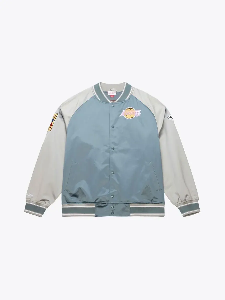Куртка-бомбер с принтом Los Angeles Lakers Mitchell & Ness — изображение 1 из 5, синий серебристый