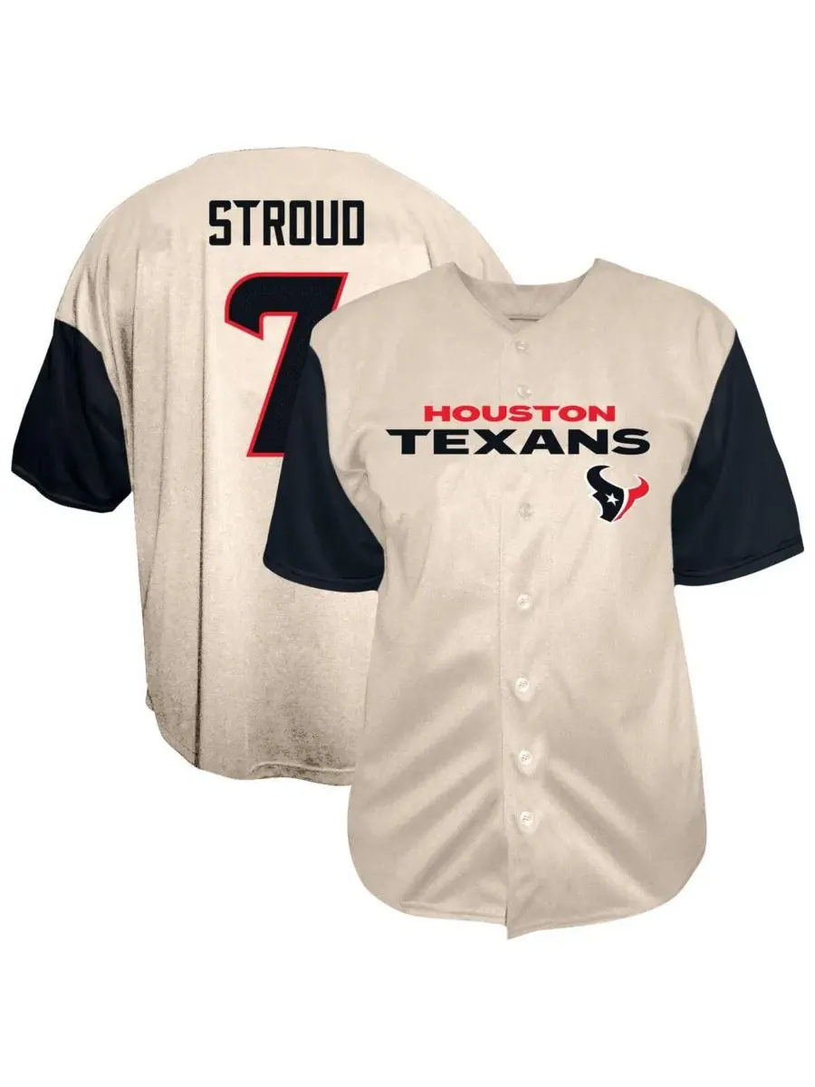 Fanatics Мужская рубашка CJ Stroud Cream Houston Texans Big Tall Baseball Button-Up Shirt — изображение 1 из 3, бежевый