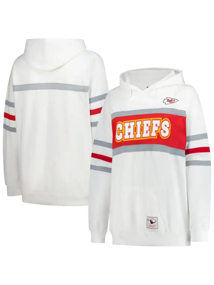 Mitchell & Ness Женская белая толстовка с капюшоном Kansas City Chiefs большого размера в стиле — изображение 1 из 3, белый